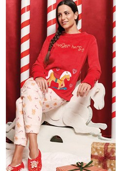 Polarowa świąteczna piżama damska czerwono-beżowa MEDDY, Kolor czerwono-beżowy, Rozmiar L, Sorbetto ze sklepu Primodo w kategorii Piżamy damskie - zdjęcie 187360845