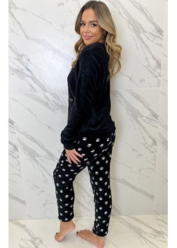 Ciepła piżama damska polarowa z kotkiem czarna FULVIA, Kolor czarny-wzór, Rozmiar L, Sorbetto ze sklepu Intymna w kategorii Piżamy damskie - zdjęcie 187361288