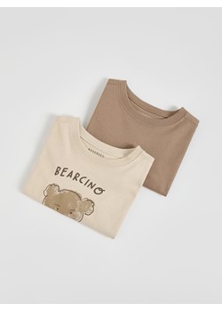 Reserved - Bawełniany longsleeve 2 pack - beżowy ze sklepu Reserved w kategorii T-shirty chłopięce - zdjęcie 187363456