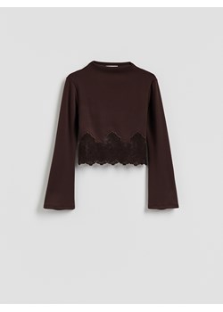 Reserved - Bluzka z koronką - ciemnobrązowy ze sklepu Reserved w kategorii Bluzki damskie - zdjęcie 187363689