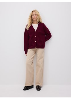 Reserved - Wełniany kardigan - bordowy ze sklepu Reserved w kategorii Swetry damskie - zdjęcie 187363828