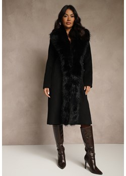 Czarny Płaszcz z Odpinanym Futerkiem Lillvana ze sklepu renee.pl w kategorii Płaszcze damskie - zdjęcie 187364116