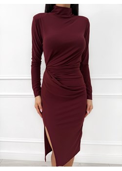 Burgundowa Sukienka z Marszczeniem ze sklepu ModnaKiecka.pl w kategorii Sukienki - zdjęcie 187365747
