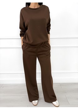 Ciemnobrązowy Komplet Bluza + Spodnie Wide Leg ze sklepu ModnaKiecka.pl w kategorii Dresy damskie - zdjęcie 187365759