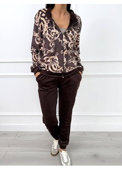 Czekoladowy Welurowy Komplet ze Wzorem ze sklepu ModnaKiecka.pl w kategorii Dresy damskie - zdjęcie 187365787