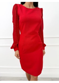 Czerwona Połyskująca Sukienka z Ozdobnymi Rękawami ze sklepu ModnaKiecka.pl w kategorii Sukienki - zdjęcie 187365806