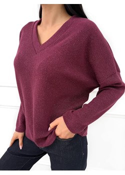 Bordowa Sweterkowa Bluzka z Połyskującą Nitką ze sklepu ModnaKiecka.pl w kategorii Bluzki damskie - zdjęcie 187365826