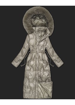 Długa pikowana damska kurtka zimowa beżowa (T2-2221#-62) ze sklepu goodlookin.pl w kategorii Kurtki damskie - zdjęcie 187368176