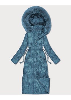 Długa pikowana damska kurtka zimowa niebieska (T2-2221#-30) ze sklepu goodlookin.pl w kategorii Kurtki damskie - zdjęcie 187368177