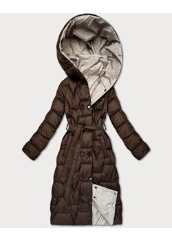 Dwustronny pikowany płaszcz przejściowy do kolan Minority czekoladowy-beż (M6-6015-103+62) ze sklepu goodlookin.pl w kategorii Płaszcze damskie - zdjęcie 187368178