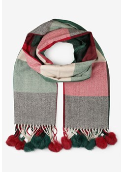 Ciemnozielony Szalik w Szeroką Kratę z Pomponami Voso ze sklepu renee.pl w kategorii Szaliki i chusty damskie - zdjęcie 187368298