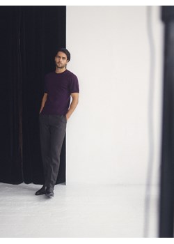 Reserved - Sweter z krótkim rękawem z dodatkiem wełny - ciemnofioletowy ze sklepu Reserved w kategorii Swetry męskie - zdjęcie 187368698