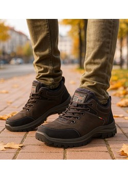 Grubo ocieplone wiązane buty trekkingowe Brązowe /A1-1 18449 T582/ ze sklepu Pantofelek24.pl w kategorii Buty trekkingowe męskie - zdjęcie 187368896