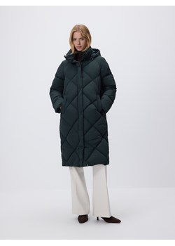 Reserved - Długa kurtka z kapturem - ciemnozielony ze sklepu Reserved w kategorii Płaszcze damskie - zdjęcie 187369695