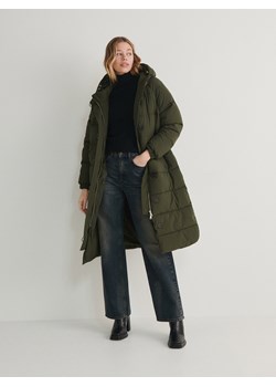 Reserved - Długa kurtka z wiązaniem - zielony ze sklepu Reserved w kategorii Płaszcze damskie - zdjęcie 187369877