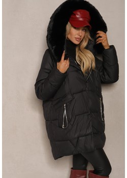 Czarna Pudełkowa Kurtka Pikowana Ozdobiona Odpinanym Futerkiem i Suwakiem Hedizelle ze sklepu renee.pl w kategorii Kurtki damskie - zdjęcie 187371238