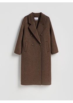 Reserved - Płaszcz handmade z wełną - ciemnobrązowy ze sklepu Reserved w kategorii Płaszcze damskie - zdjęcie 187371516