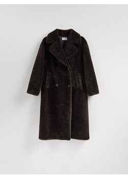 Reserved - Płaszcz ze sztucznego futerka - ciemnobrązowy ze sklepu Reserved w kategorii Płaszcze damskie - zdjęcie 187372095