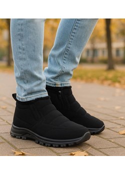 Czarne zimowe botki męskie /E6-2 18431 T485/ ze sklepu Pantofelek24.pl w kategorii Buty trekkingowe męskie - zdjęcie 187372187