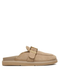 Klapki Tommy Hilfiger Th Buckle Fur Suede Mule FW0FW09083 Beżowy ze sklepu eobuwie.pl w kategorii Klapki damskie - zdjęcie 187373446
