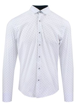 Męska Koszula, Taliowana (Slim Fit) - Rigon - Biała w Drobny Wzór KSDWRGN30192v1SL ze sklepu JegoSzafa.pl w kategorii Koszule męskie - zdjęcie 187374465