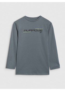 Chłopięcy longsleeve z nadrukiem 4F 4FJRAW25TLONM585 - zielony ze sklepu Sportstylestory.com w kategorii T-shirty chłopięce - zdjęcie 187376248