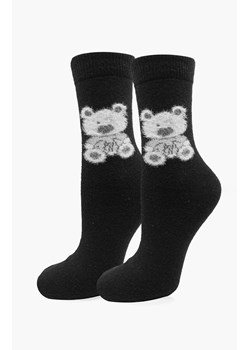 Czarne skarpetki damskie z wełną i angorą z motywem misia Angora F32, Kolor czarny, Rozmiar uniwersalny, Marilyn ze sklepu Intymna w kategorii Skarpetki damskie - zdjęcie 187377815