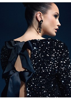 Mohito - Cekinowa czarna bluzka z kokardkami - czarny ze sklepu Mohito w kategorii Bluzki damskie - zdjęcie 187380487