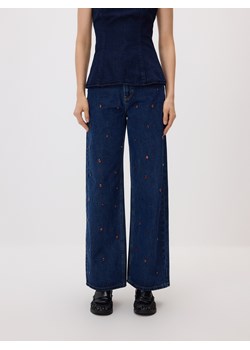 Reserved - Jeansy wide leg z aplikacjami - granatowy ze sklepu Reserved w kategorii Jeansy damskie - zdjęcie 187380785