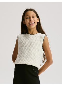 Reserved - Dzianinowa kamizelka z domieszką wełny - złamana biel ze sklepu Reserved w kategorii Swetry dziewczęce - zdjęcie 187380855