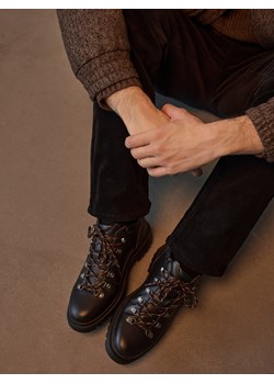 Reserved - Skórzane botki - ciemnobrązowy ze sklepu Reserved w kategorii Buty zimowe męskie - zdjęcie 187381155
