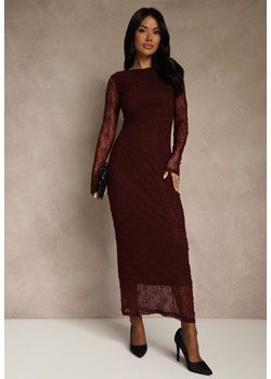 Bordowa Koronkowa Sukienka Typu Longsleeve o Dopasowanym Kroju Zenoresa ze sklepu renee.pl w kategorii Sukienki - zdjęcie 187381566