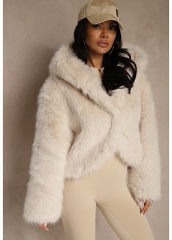 Beżowa Kurtka Futro z Nieodpinanym Kapturem Zetera ze sklepu renee.pl w kategorii Futra damskie - zdjęcie 187381616