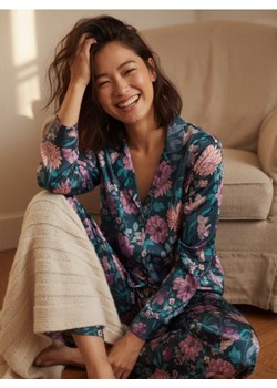 Sinsay - Satynowa piżama we wzór kwiatowy - ciemny turkus ze sklepu Sinsay w kategorii Piżamy damskie - zdjęcie 187382186