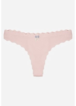Jasnoróżowe Bawełniane Majtki Stringi z Prążkowanej Tkaniny Eziane ze sklepu born2be.pl w kategorii Majtki damskie - zdjęcie 187382445