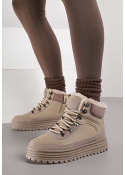 Ciemnobeżowe Sneakersy na Grubej Podeszwie z Futerkiem Alweda ze sklepu born2be.pl w kategorii Buty sportowe damskie - zdjęcie 187382476