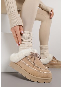 Ciemnobeżowe Niskie Śniegowce z Ozdobnymi Przeszyciami i Futerkiem Ilwedela ze sklepu born2be.pl w kategorii Śniegowce damskie - zdjęcie 187382497