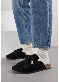 Czarne Boho Klapki Mule z Imitacji Zamszu z Frędzlami i Koralikami Elwedila ze sklepu renee.pl w kategorii Klapki damskie - zdjęcie 187382865