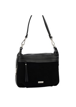 Skórzana torebka z zamszowym akcentem - Czarna ze sklepu butyolivier w kategorii Listonoszki - zdjęcie 187382967