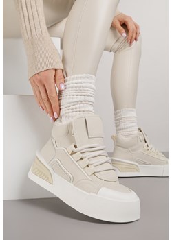 Beżowe Sneakersy z Ociepleniem na Platformie z Tłoczeniem Newedela ze sklepu renee.pl w kategorii Buty sportowe damskie - zdjęcie 187384635