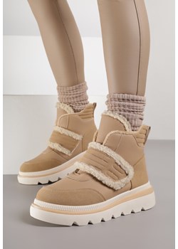 Ciemnobeżowe Śniegowce Ozdobione Futerkiem i Przeszyciami Newelara ze sklepu renee.pl w kategorii Śniegowce damskie - zdjęcie 187384656