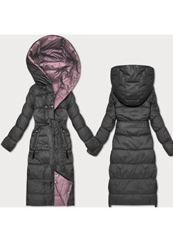 Dwustronna zimowa kurtka z paskiem Minority grafit-różowy (M2-6519-27+52) ze sklepu goodlookin.pl w kategorii Kurtki damskie - zdjęcie 187385437