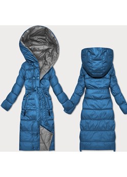 Dwustronna zimowa kurtka z paskiem Minority niebieski-szary (M2-6519-30+61) ze sklepu goodlookin.pl w kategorii Kurtki damskie - zdjęcie 187385438