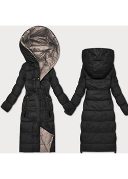 Dwustronna zimowa kurtka z paskiem Minority czarny-beżowy (M2-6519-1+62) ze sklepu goodlookin.pl w kategorii Kurtki damskie - zdjęcie 187385447