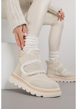 Beżowe Śniegowce Ozdobione Futerkiem i Przeszyciami Newelara ze sklepu renee.pl w kategorii Śniegowce damskie - zdjęcie 187385906