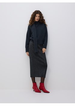 Reserved - Wełniany sweter z szalem - ciemnoszary ze sklepu Reserved w kategorii Swetry damskie - zdjęcie 187386048