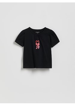 Reserved - Bawełniany T-shirt z haftem - czarny ze sklepu Reserved w kategorii Bluzki dziewczęce - zdjęcie 187386197