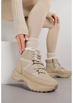 Ciemnobeżowe Śniegowce na Grubej Podeszwie z Geometrycznym Wzorem Alwedea ze sklepu born2be.pl w kategorii Śniegowce damskie - zdjęcie 187386389