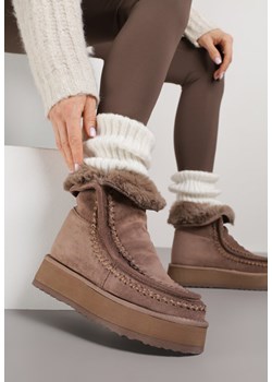 Ciemnobeżowe Śniegowce z Przeszyciami Oliwedea ze sklepu born2be.pl w kategorii Śniegowce damskie - zdjęcie 187386459