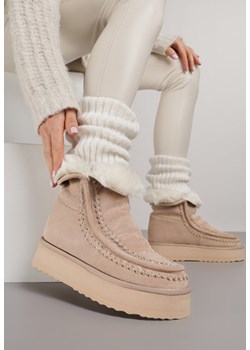 Beżowe Śniegowce z Przeszyciami Oliwedea ze sklepu born2be.pl w kategorii Śniegowce damskie - zdjęcie 187386466